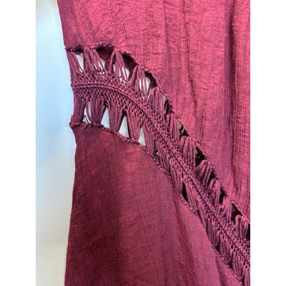 Vivid Importers Crochet Trim Tunic Top Handkerchief Hem Boho Resort Burgundy - Picture 5 of 6